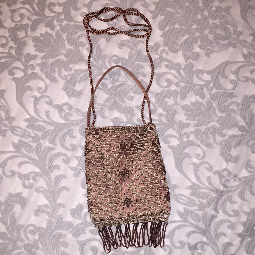 La Regale brown beaded clutch purse